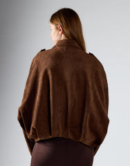 Brown Suede Boxy Collared Jacket