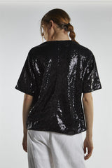 Black-Sequin Oversized-Top