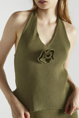 Khaki Halter-Neck Sleeveless-Top