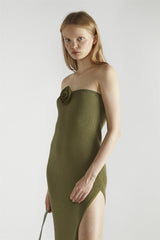 Khaki Knitted Midaxi-Dress