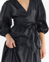 Elegant Black Tiers Wrap Over Maxi Dress
