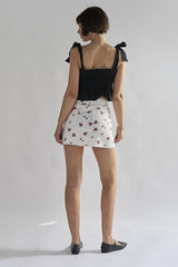 White-Ditsy-Denim Mini-Skirts
