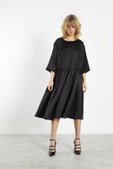 Black-Sateen Scallop-Back Mini-Dress