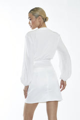 Off White Wrap Detail Long-Sleeve-Top