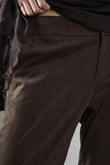 Brown Flared Mid-Rise Trousers