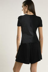 Black Ribbed Round-Neck Crop-Top