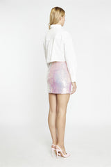 Pink-Iridescent Asymmetric Mini-Skirt