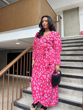 Neon Pink-Lilac Leopard Wrap-Tie Maxi-Dress