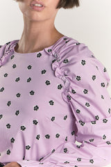 Pink Ditsy Cotton Ruffle Blouse
