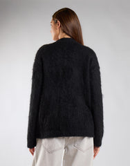 Black Brushed Yarn Cardigan