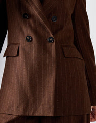 Narrated Brown Pinstriped Double-Breasted Suit Jacket