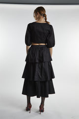 Black Tiered Midi Skirt