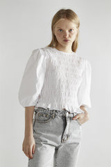 White Shirred Top