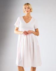 Short Sleeve V-neck Midi Dress - White