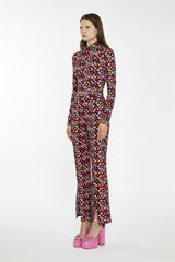 Black 60S Flower Split-Front Flared Trousers