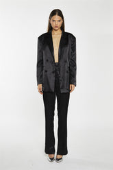 Black Satin High Waisted Wide Leg Trousers