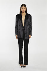 Black Satin High Waisted Wide Leg Trousers