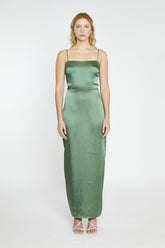 Forest Green Satin Maxi-Dress
