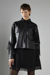 Black Pu Asymmetric Fringe Button-front Jacket