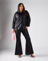 Glamorous Curve Black Sequin Wide Leg Trousers
