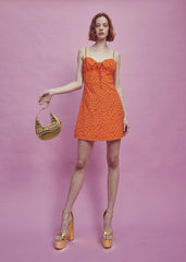 Lexie Ruched Bust Mini-Dress -Orange/Red Heart