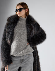 Dark Grey Tipped Fur Tie Waist Coat