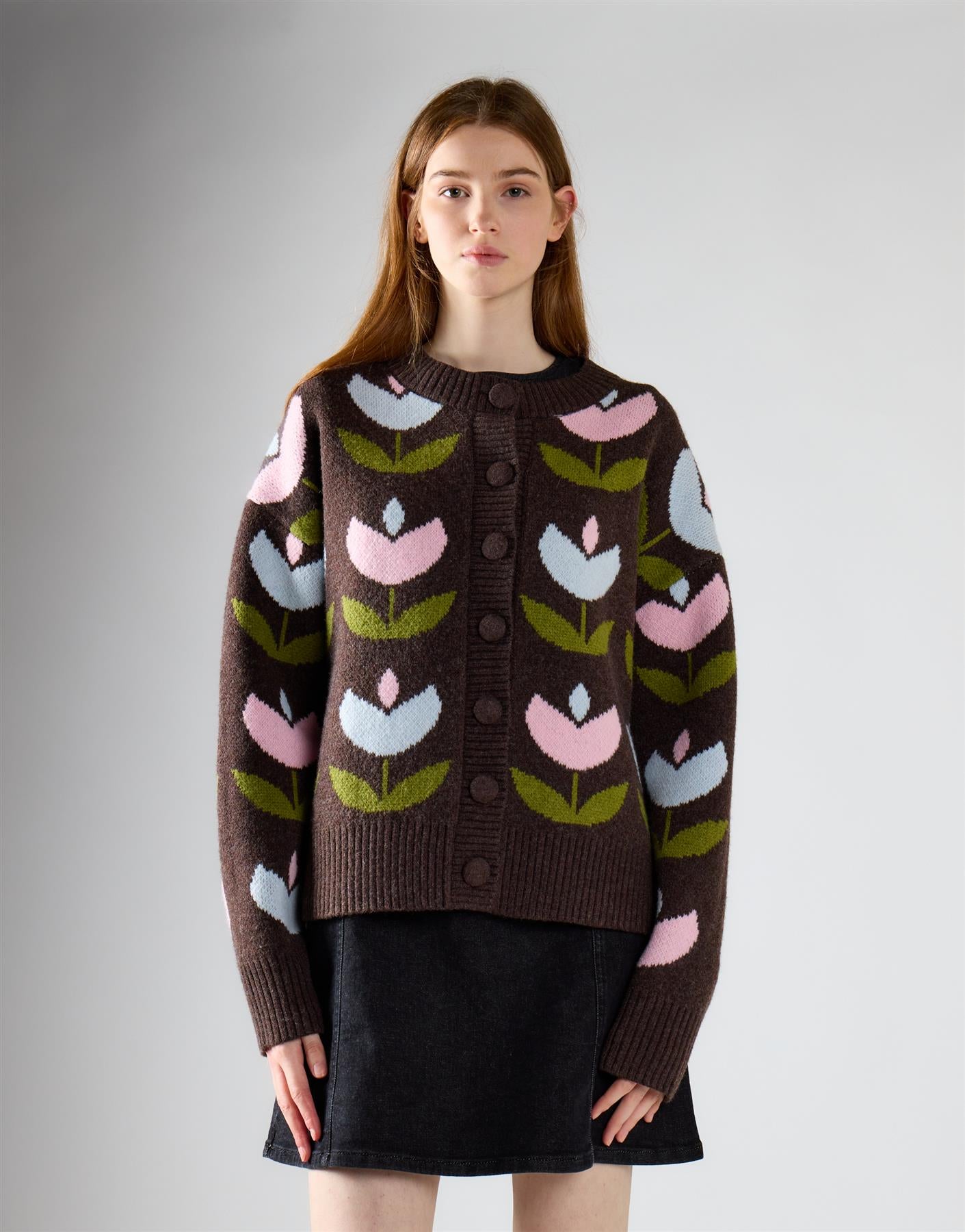 Brown Multi Button Up Cardigan