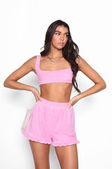 Pink Frill Hem Towelling Shorts