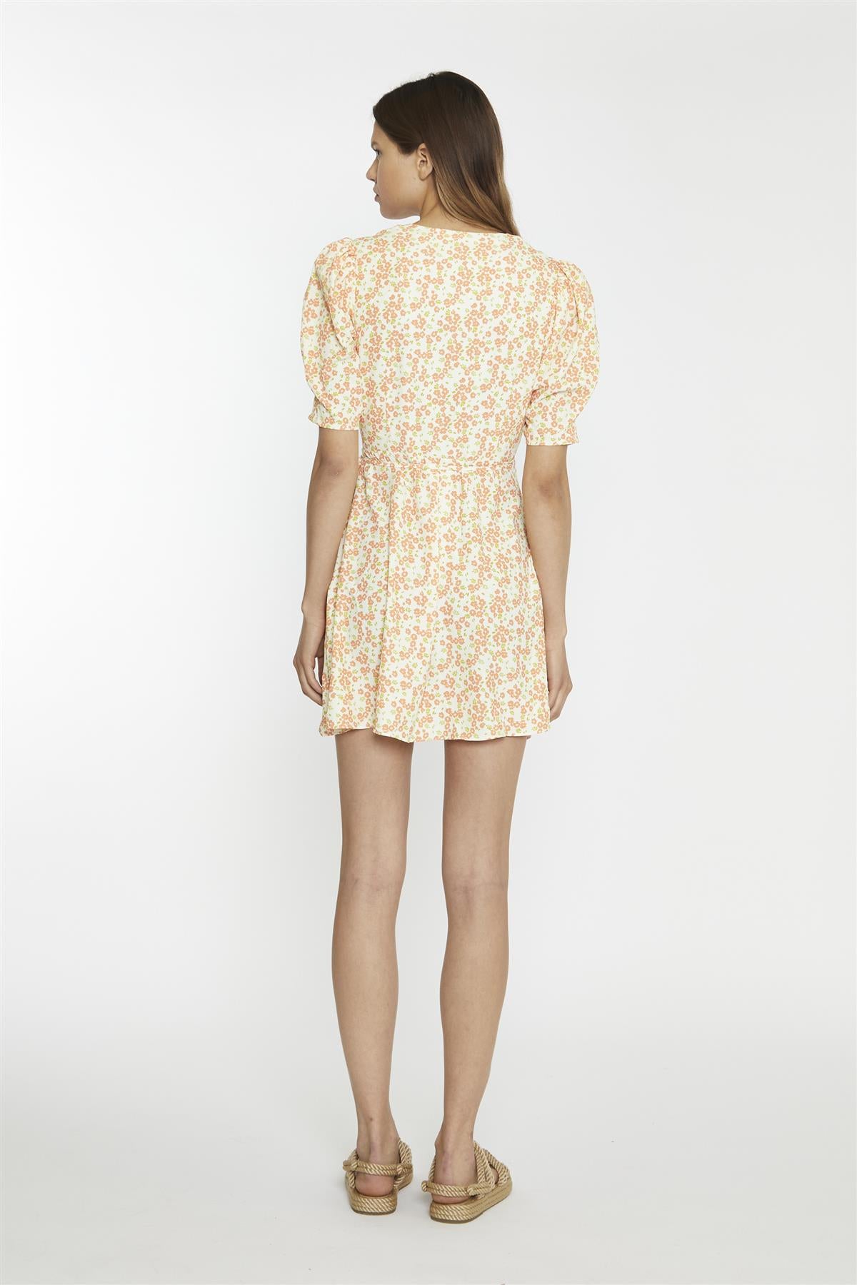 Muskmelon-Multi-Ditsy Wrap Mini-dress