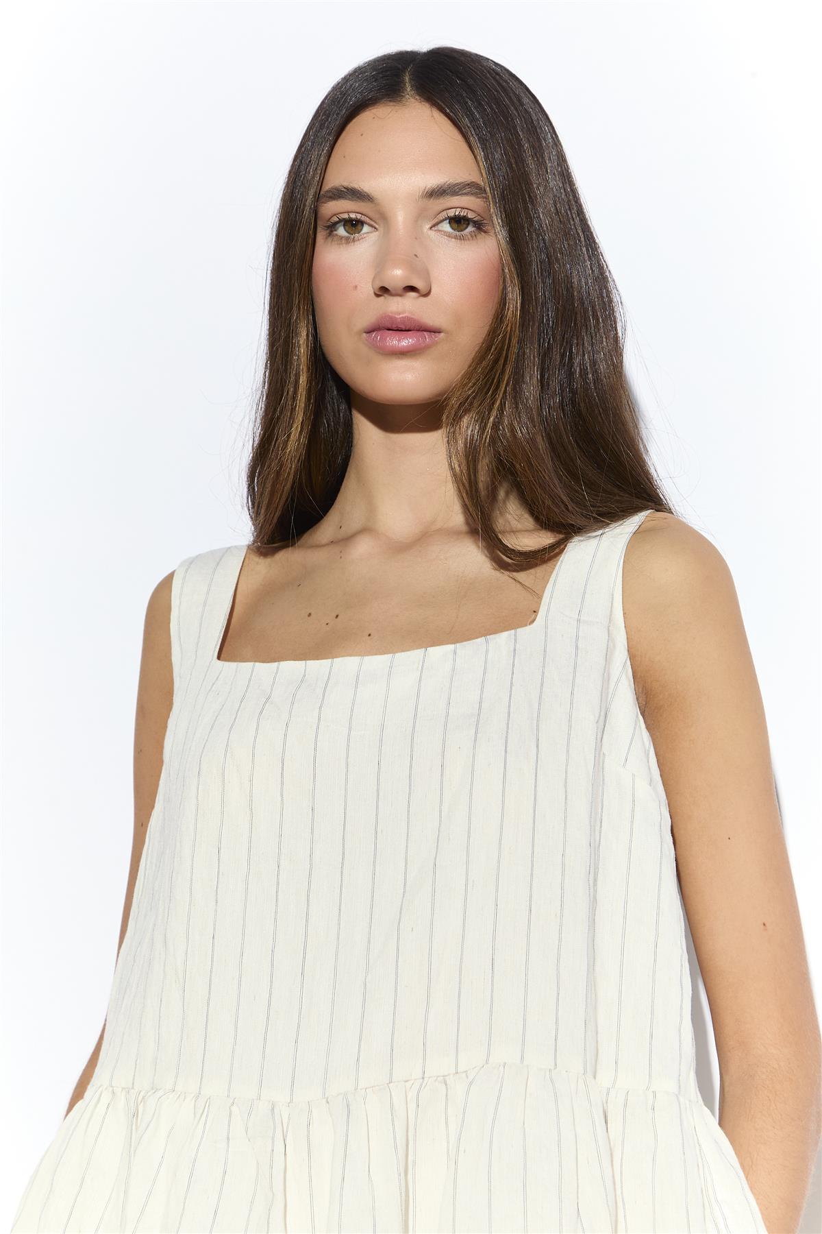 Cream Pinstripe Peplum Top