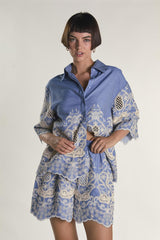 Glamorous Embroidered Chambray High Rise Lined Shorts