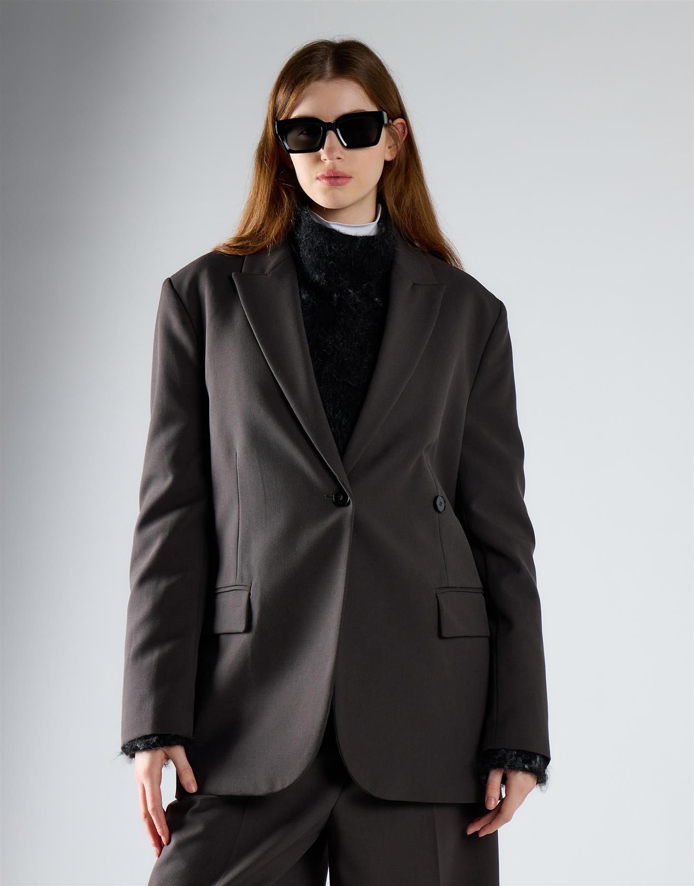 Dark Grey Midi Length Suit Jacket