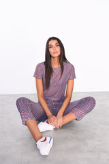 Mini Geo Mesh Cropped Flared Trousers