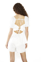 White Peplum Square-Neck-top