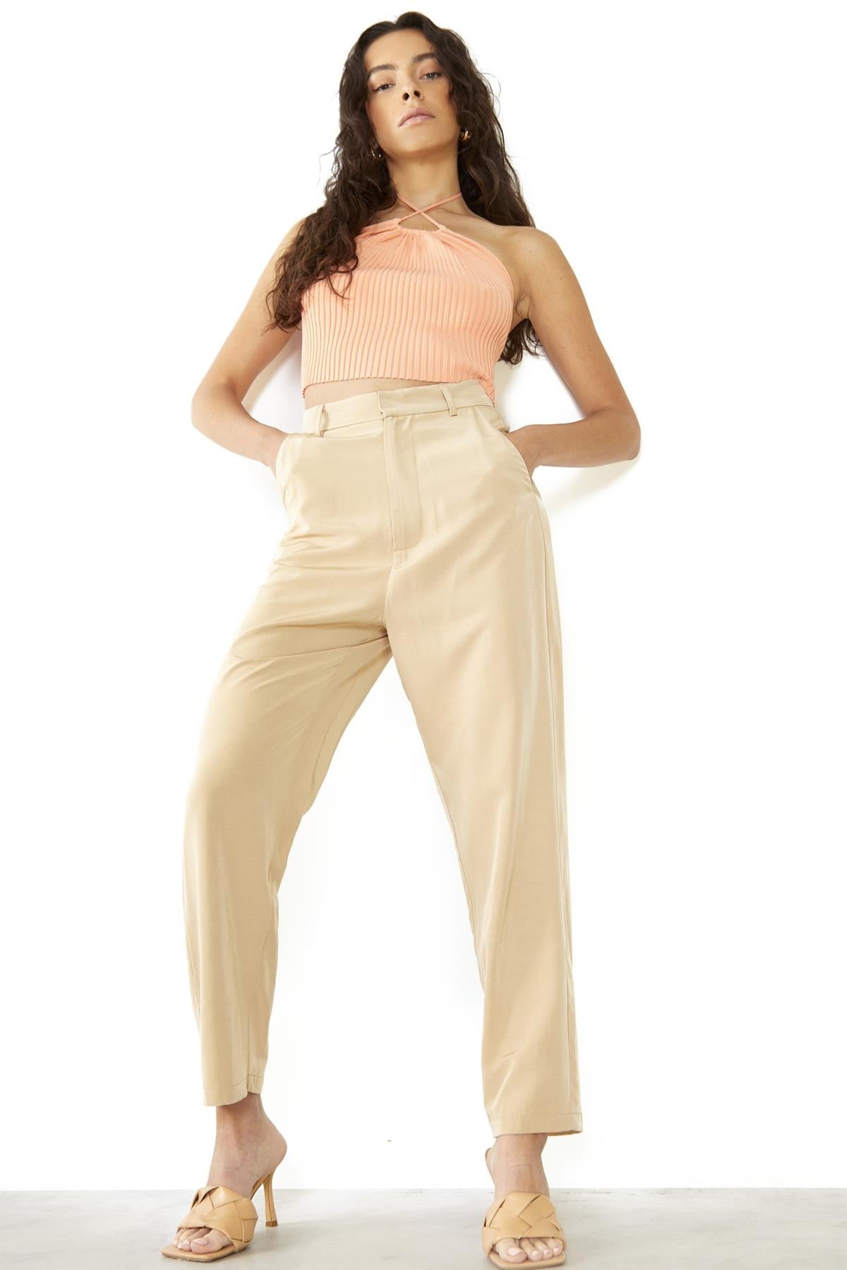 Rich-Sand High-Waisted Trousers