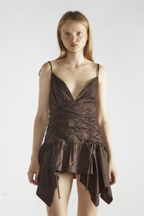 Brown V-neck Mini-Dress