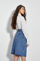 Mid Stone Split High Waisted Midi Skirt