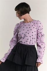 Pink Ditsy Cotton Ruffle Blouse