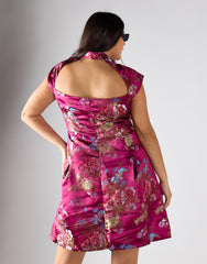 Glamorous Curve Wine Brocade Keyhole Dress