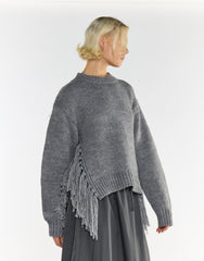 Grey Marl Fringe Trim Crew-Neck Jumper