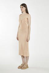 V-Neck Midi Slip Dress - Soft Apricot