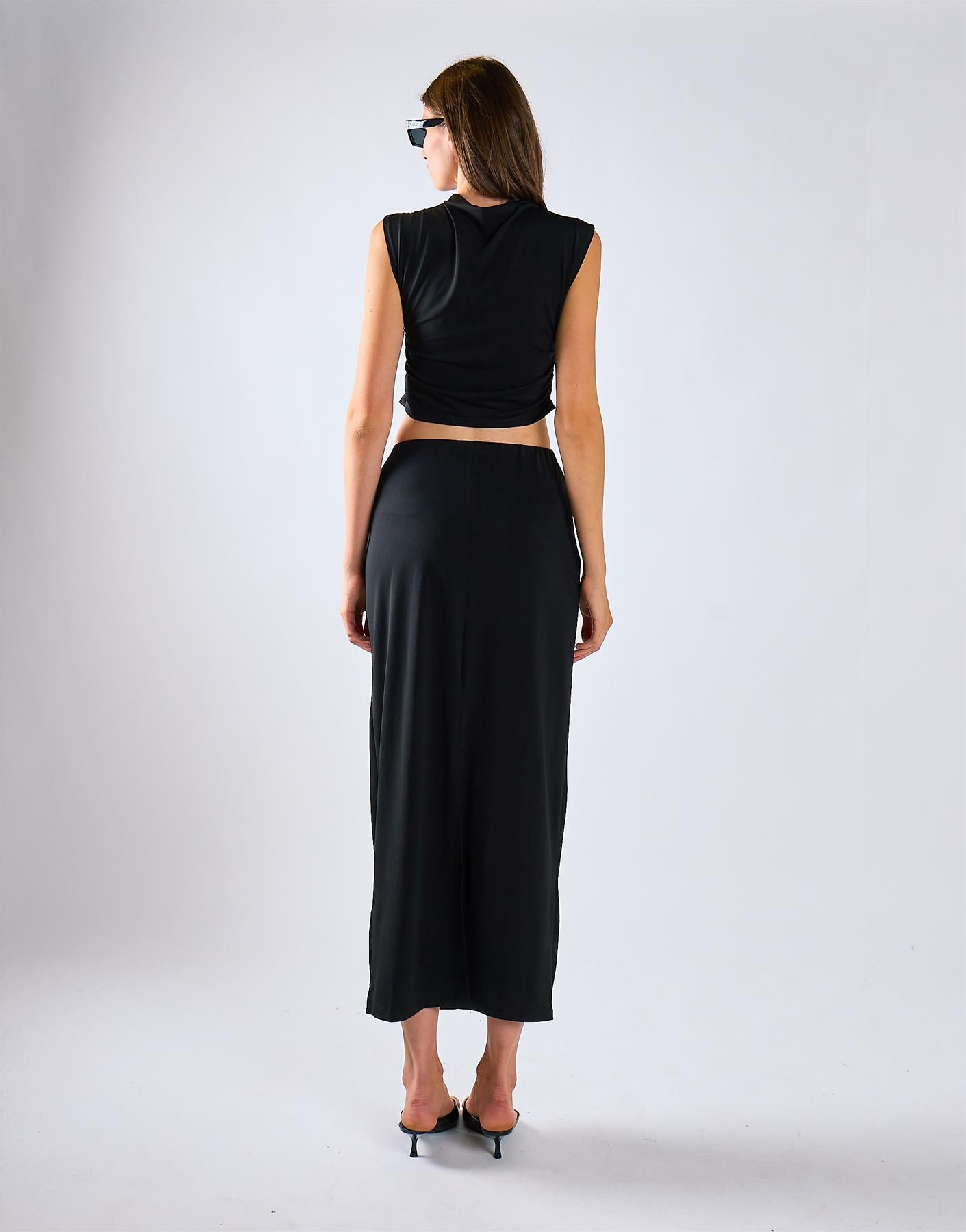 Black Low-Waist Column Maxi Skirt