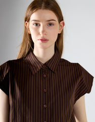Khaki Brown Stripe Sleeveless Shirt