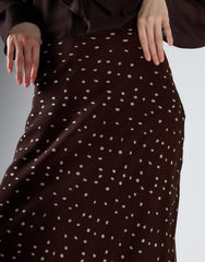 Brown Cream Spot Chiffon Maxi Skirt