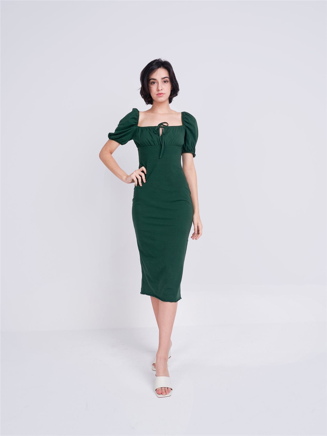 Forest Green Tie Front Midi Dress