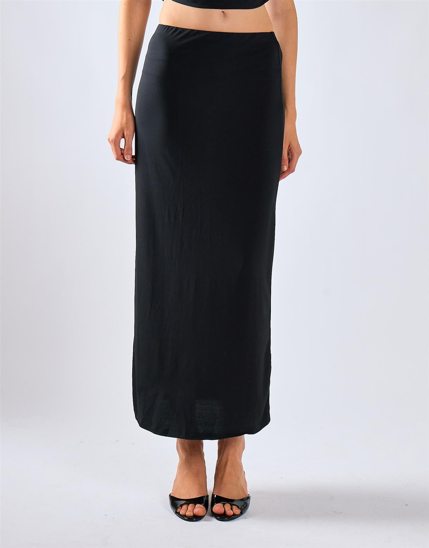 Black Low-Waist Column Maxi Skirt
