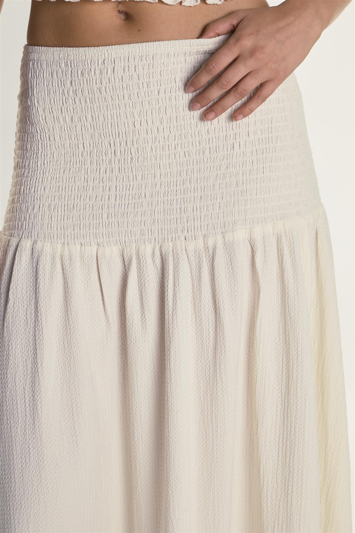 Cream Crinkle Drop Waist Maxi Skirt