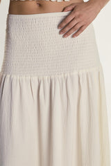 Cream Crinkle Drop Waist Maxi Skirt