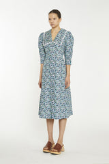 Navy Vintage Floral Collared Midaxi-Dress