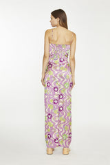 Purple-Swirl-Floral Sleeveless Maxi-Dress
